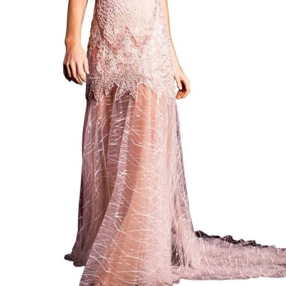 Jovani Style 49569 Fit & Flare Beaded Embroidered Mermaid Blush Gown Size 6 - Picture 5 of 16